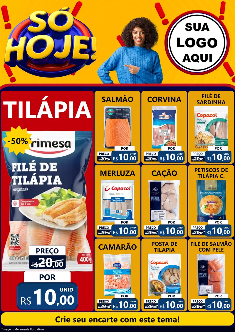 Modelo de Encarte para Encarte A4 Vertical com o tema Só Hoje! para Peixaria