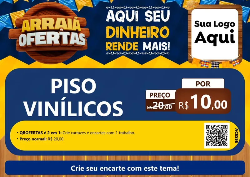Modelo de Cartaz para Cartaz A4 Horizontal com o tema Arraiá de Ofertas - Junina para Material para Construção