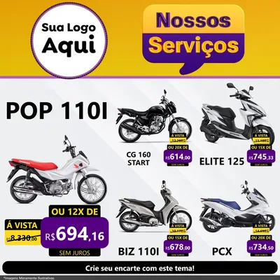 Modelo de Rede Social para Feed Facebook com o tema Nossos Serviços para Concessionaria de Motos
