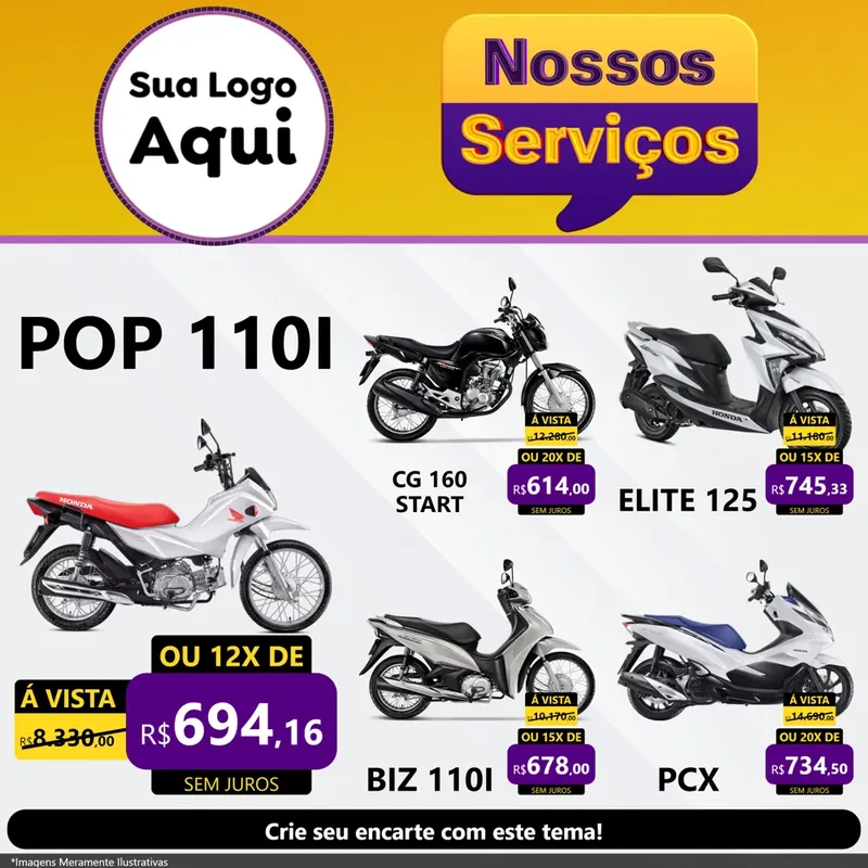 Modelo de Rede Social para Feed Facebook com o tema Nossos Serviços para Concessionaria de Motos