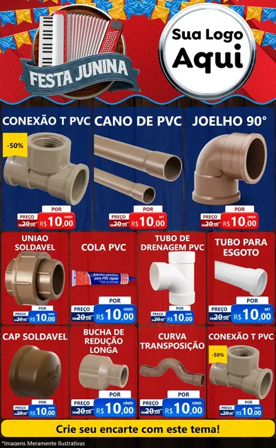 Modelo de Encarte para Encarte Grande com o tema Festa Junina para Tubos e conexões