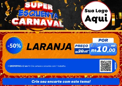 Modelo de Cartaz para Cartaz A4 Horizontal com o tema Super Esquenta de Carnaval para Hortifrúti