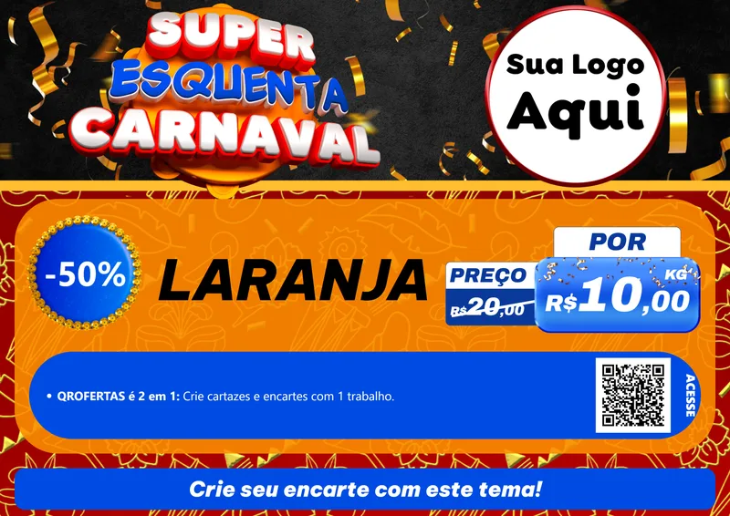 Modelo de Cartaz para Cartaz A4 Horizontal com o tema Super Esquenta de Carnaval para Hortifrúti