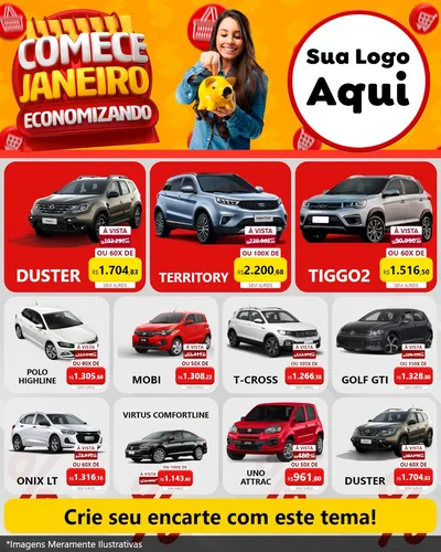 Modelo de Rede Social para Feed Instagram com o tema Comece Janeiro Economizando para Concessionaria de Carros