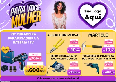Modelo de Encarte para Encarte A4 Horizontal com o tema Para Você, Mulher para Maquinas e Ferramentas