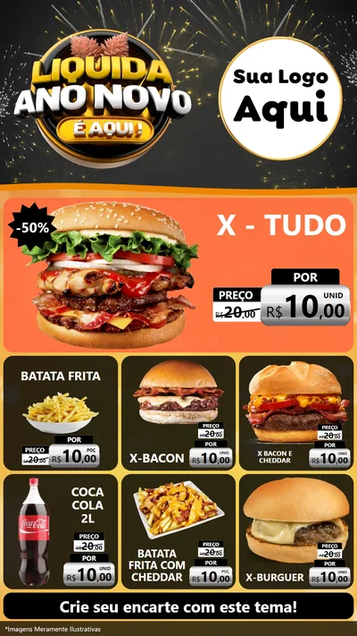 Modelo de Rede Social para Stories com o tema Liquida Ano Novo É Aqui! para Hamburgueria