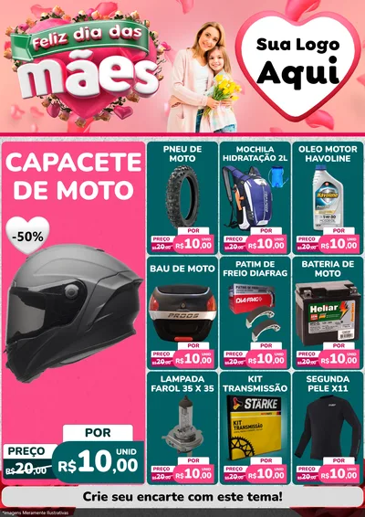 Modelo de Encarte para Encarte A4 Vertical com o tema Feliz Dia das Mães para Moto peças