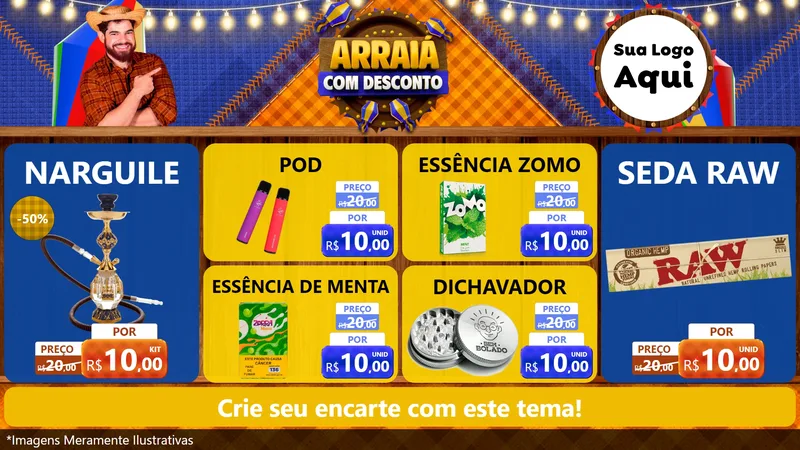 Modelo de TV para TV Horizontal com o tema Arraiá Com Desconto para Tabacaria