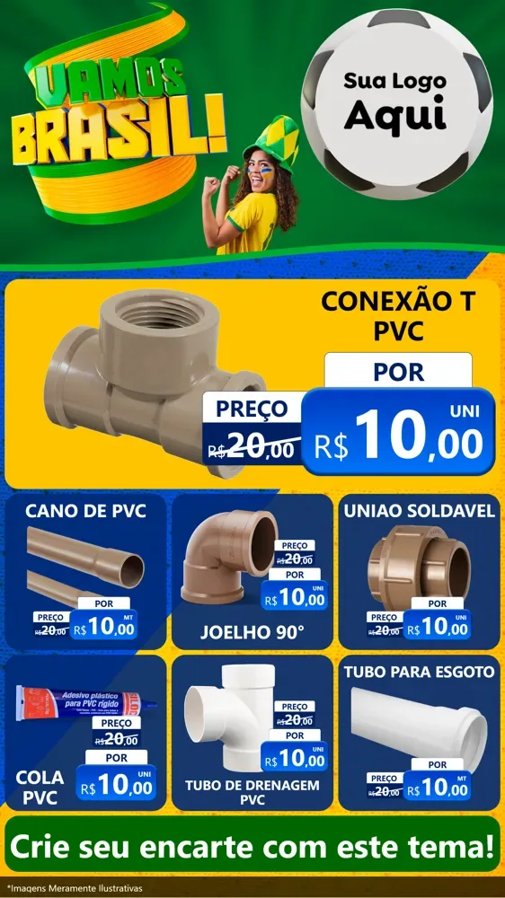 Modelo de Rede Social para Stories com o tema Vamos Brasil - Copa para Tubos e conexões