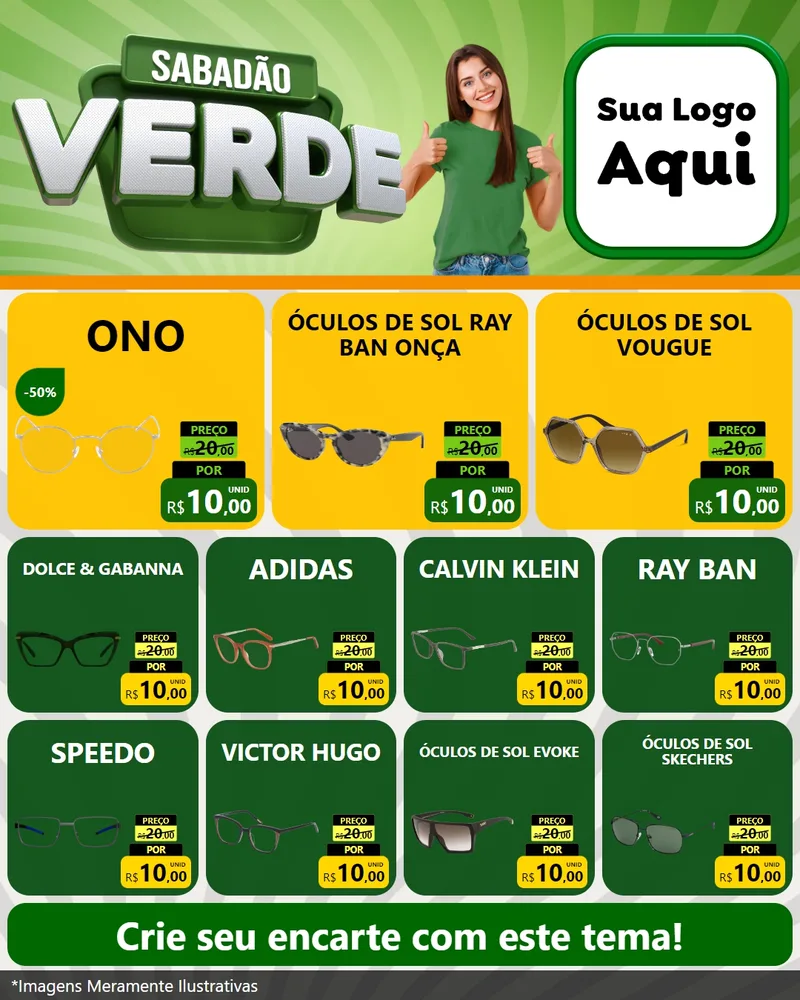 Modelo de Rede Social para Feed Instagram com o tema Sabadão Verde para Óticas