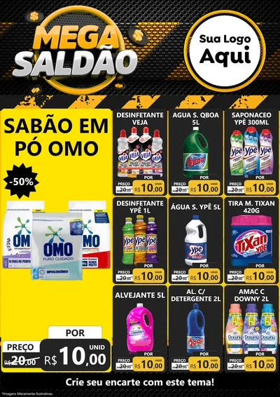 Modelo de Encarte para Encarte A4 Vertical com o tema Mega Saldão para Produtos de Limpeza
