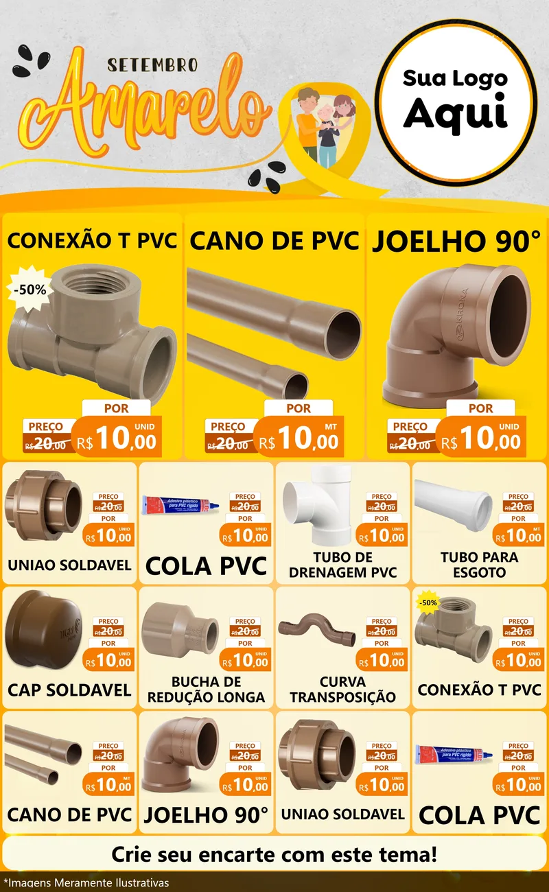 Modelo de Encarte para Encarte Grande com o tema Setembro Amarelo para Tubos e conexões