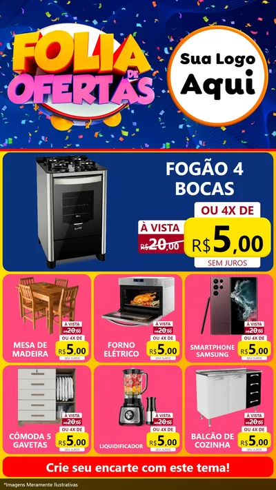 Modelo de Rede Social para Stories com o tema Folia de Ofertas para Móveis e Eletro