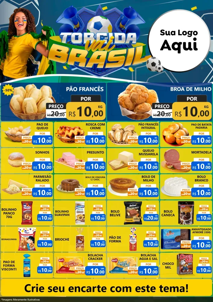 Modelo de Encarte para Encarte A4 Vertical com o tema Torcida Vai Brasil - Copa para Padaria
