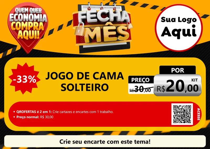 Modelo de Cartaz para Cartaz A4 Horizontal com o tema Fecha Mês para Cama, Mesa e Banho