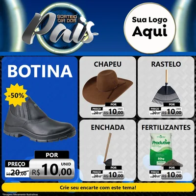 Modelo de Rede Social para Feed Facebook com o tema Sorteio Dia Dos Pais para Agropecuária