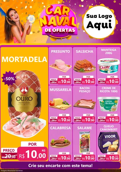 Modelo de Encarte para Encarte A4 Vertical com o tema Carnaval de Ofertas para Frios e Laticínios
