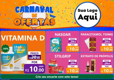 Modelo de Encarte para Encarte A4 Horizontal com o tema Carnaval de Ofertas para Farmácia