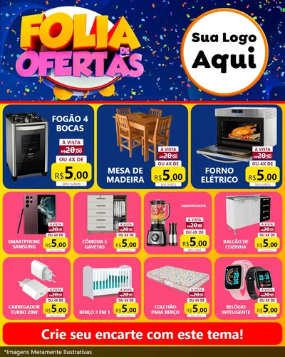 Modelo de Rede Social para Feed Instagram com o tema Folia de Ofertas para Móveis e Eletro