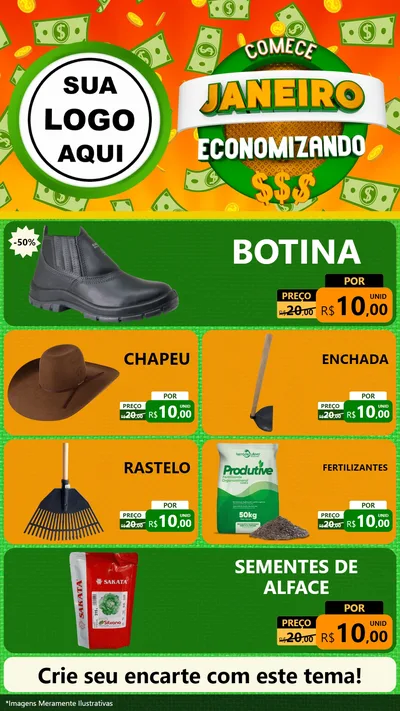 Modelo de TV para TV Vertical com o tema Comece Janeiro Economizando para Agropecuária