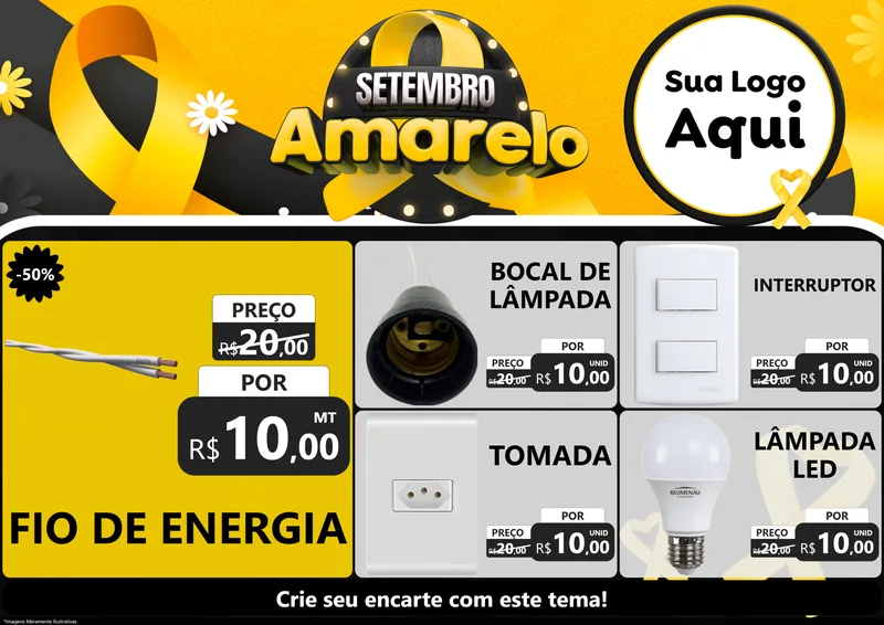 Modelo de Encarte para Encarte A4 Horizontal com o tema Setembro Amarelo para Materiais Elétricos