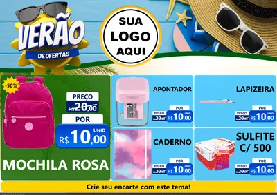 Modelo de Encarte para Encarte A4 Horizontal com o tema Verão de Ofertas para Papelaria