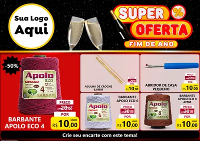 Modelo de Encarte para Encarte A4 Horizontal com o tema Super Oferta Fim de Ano para Armarinho e Aviamentos
