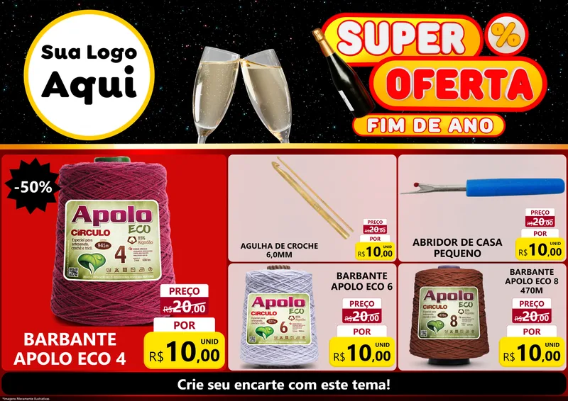 Modelo de Encarte para Encarte A4 Horizontal com o tema Super Oferta Fim de Ano para Armarinho e Aviamentos