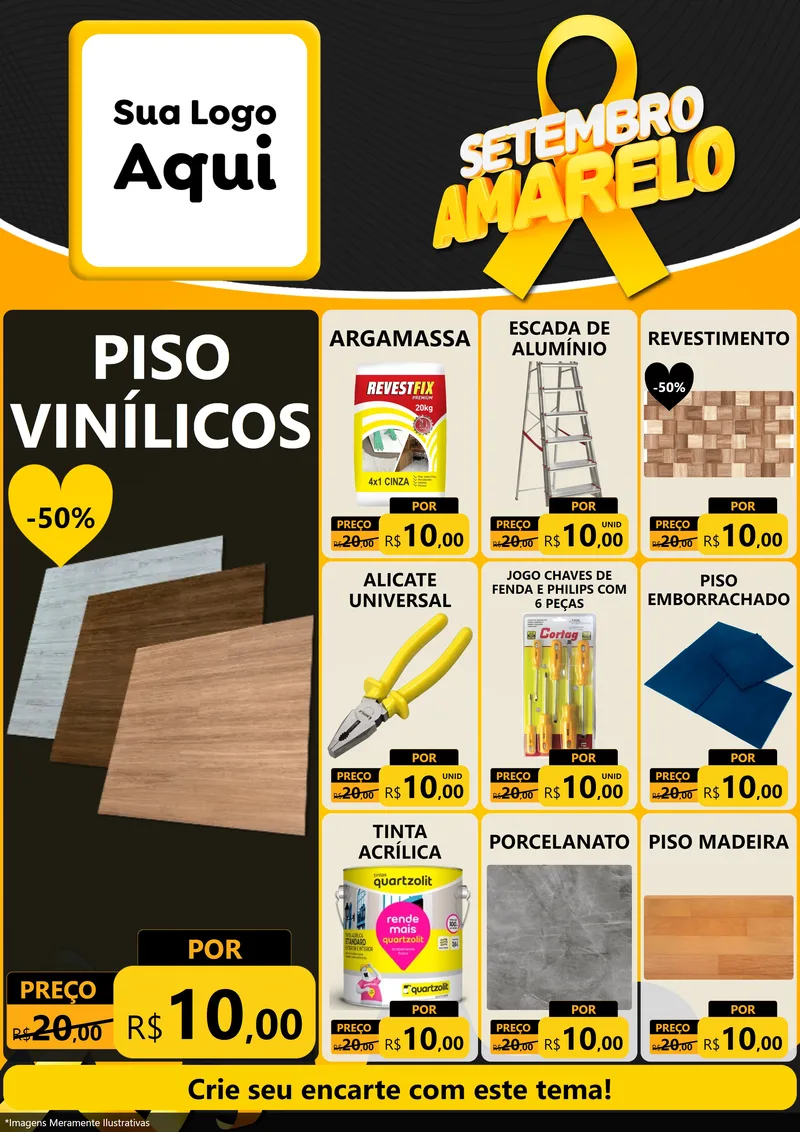 Modelo de Encarte para Encarte A4 Vertical com o tema Setembro Amarelo para Material para Construção