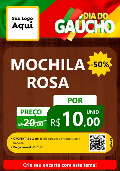 Modelo de Cartaz para Cartaz A4 Vertical com o tema Dia do Gaúcho para Papelaria