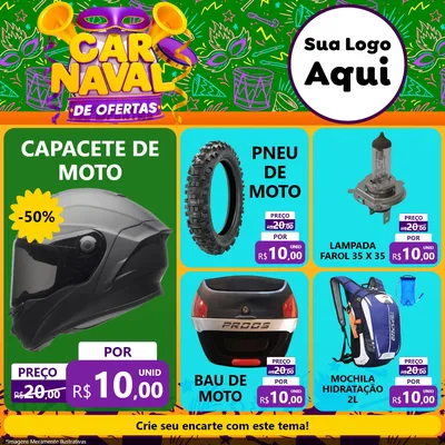 Modelo de Rede Social para Feed Facebook com o tema Carnaval de Ofertas para Moto peças