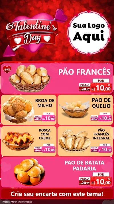 Modelo de TV para TV Vertical com o tema Valentine's Day para Padaria