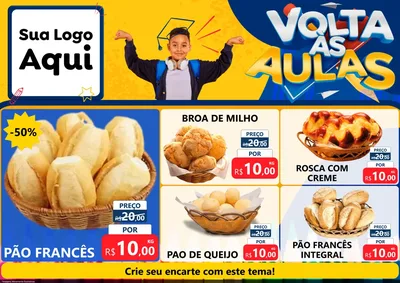 Modelo de Encarte para Encarte A4 Horizontal com o tema Volta Às Aulas para Padaria
