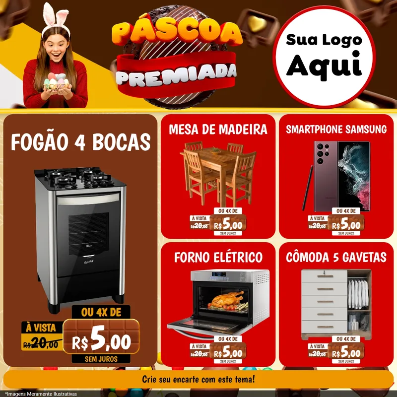 Modelo de Rede Social para Feed Facebook com o tema Páscoa Premiada para Móveis e Eletro