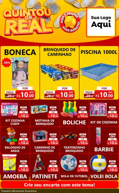 Modelo de Encarte para Encarte Grande com o tema Quintou do Real para Brinquedos