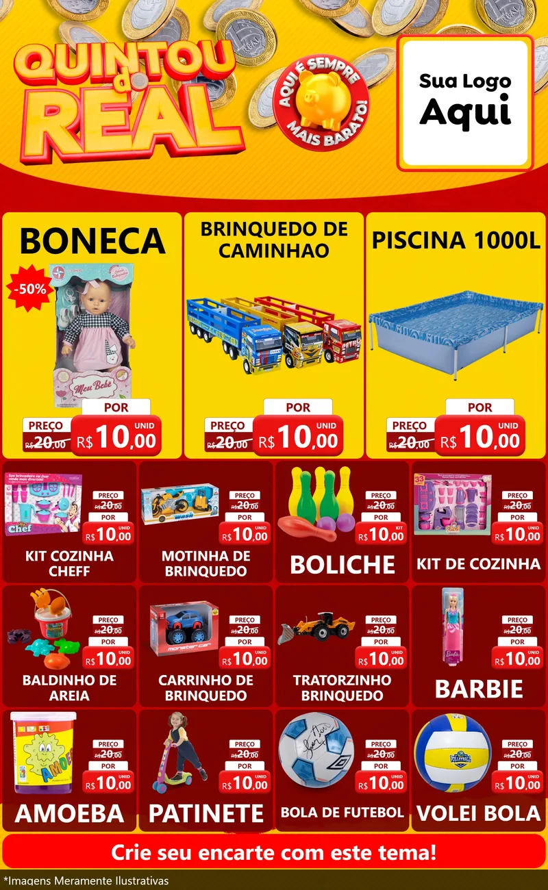 Modelo de Encarte para Encarte Grande com o tema Quintou do Real para Brinquedos