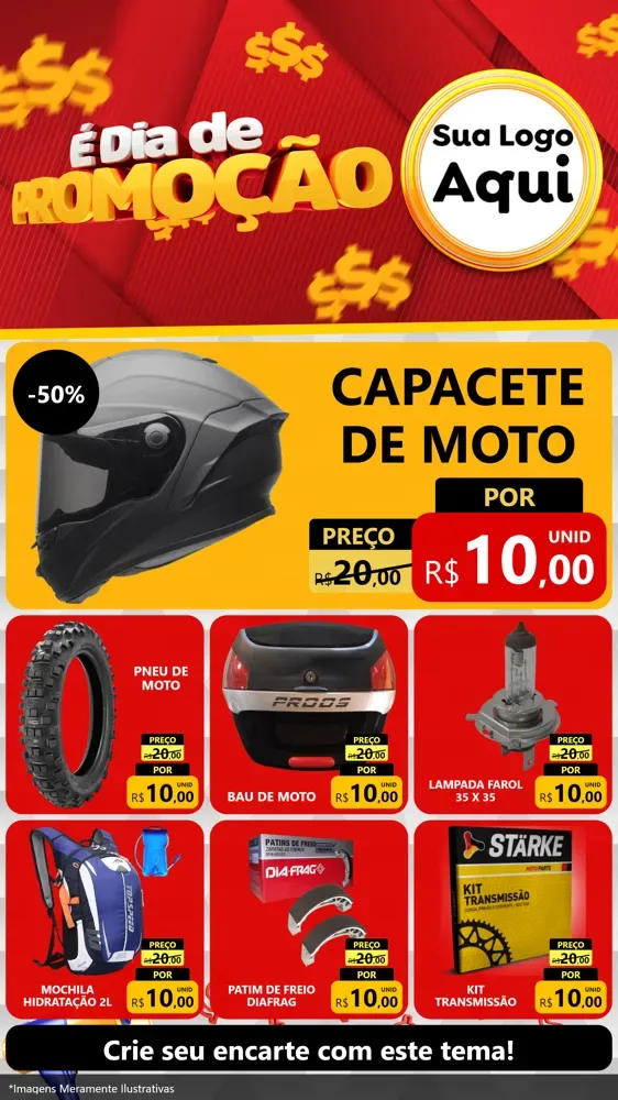 Modelo de Rede Social para Stories com o tema É Dia De Promoção para Moto peças
