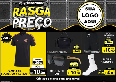 Modelo de Encarte para Encarte A4 Horizontal com o tema Fim de Semana Rasga Preço para Roupas e acessórios