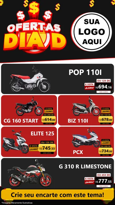 Modelo de TV para TV Vertical com o tema Ofertas Dia D para Concessionaria de Motos