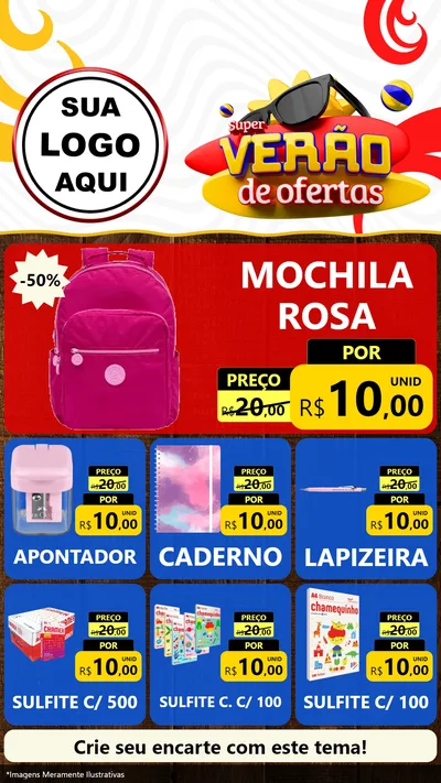 Modelo de Rede Social para Stories com o tema Super Verão de Ofertas para Papelaria