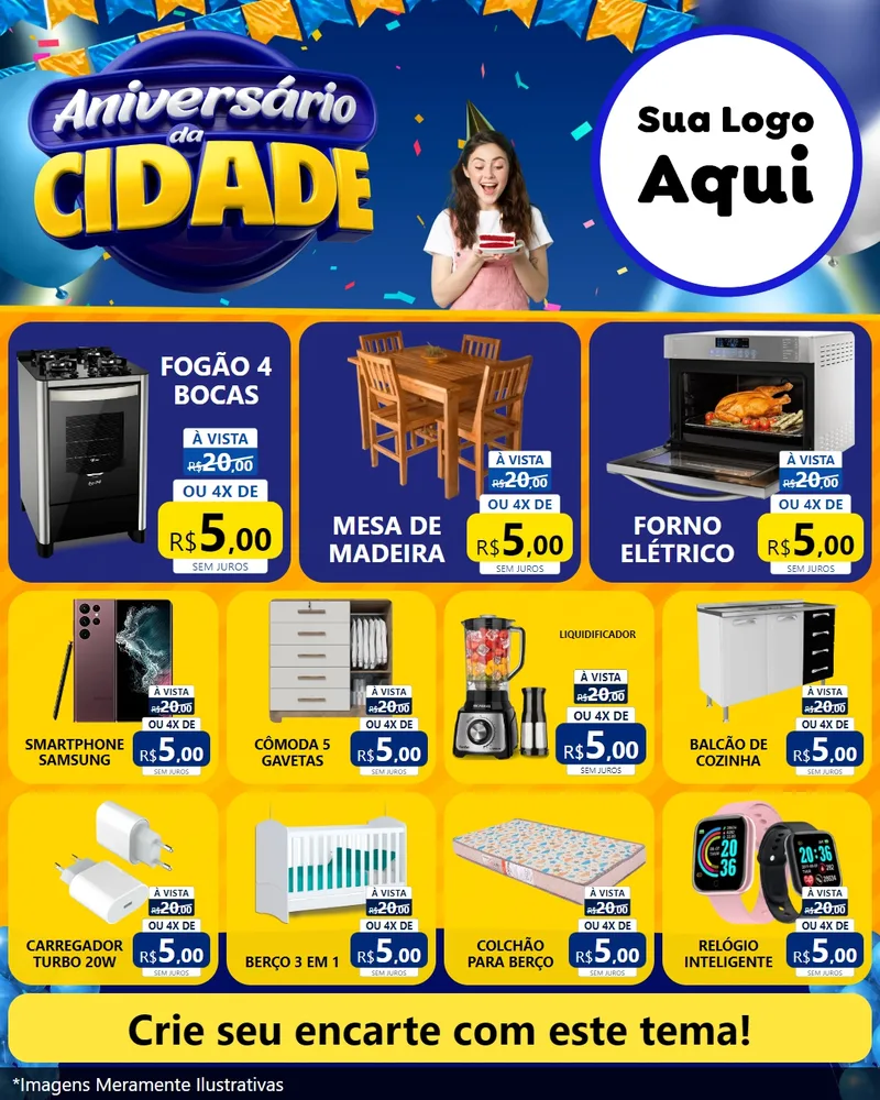 Modelo de Rede Social para Feed Instagram com o tema Aniversário da Cidade para Móveis e Eletro