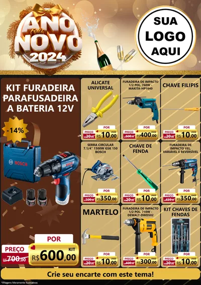 Modelo de Encarte para Encarte A4 Vertical com o tema Feliz Ano Novo 2027 para Maquinas e Ferramentas
