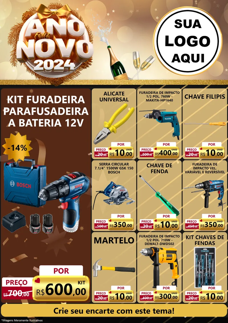 Modelo de Encarte para Encarte A4 Vertical com o tema Feliz Ano Novo 2027 para Maquinas e Ferramentas