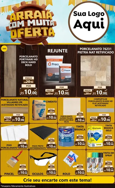 Modelo de Encarte para Encarte Grande com o tema Ofertas de São João - Junina para Pisos e revestimentos
