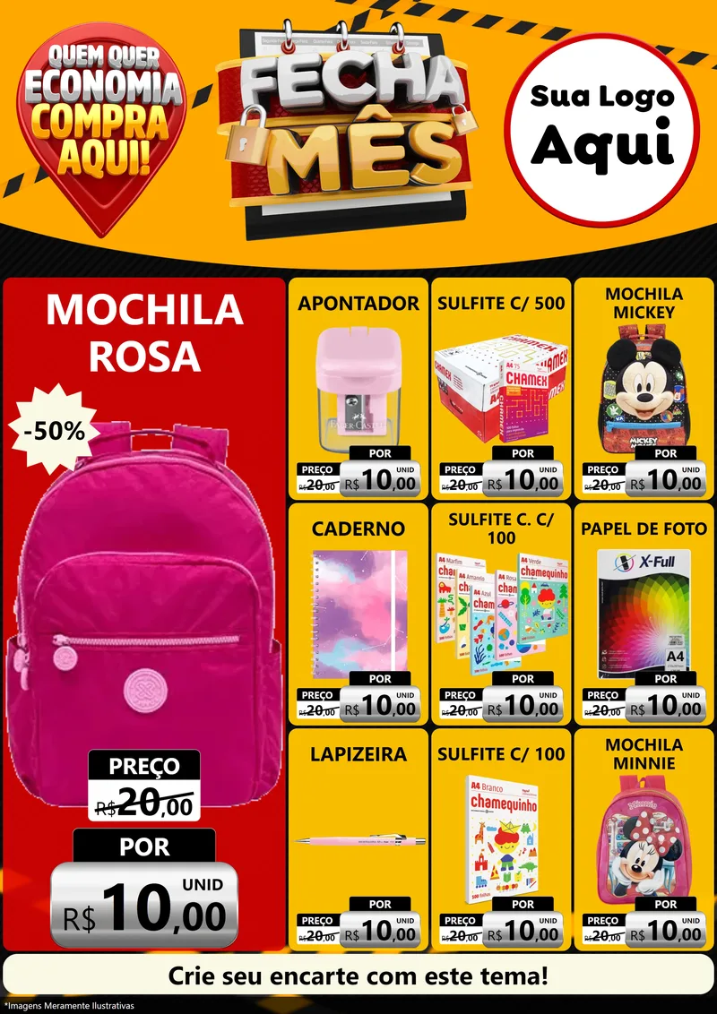 Modelo de Encarte para Encarte A4 Vertical com o tema Fecha Mês para Papelaria