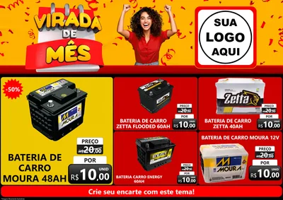 Modelo de Encarte para Encarte A4 Horizontal com o tema Virada de Mês para Baterias Elétricas