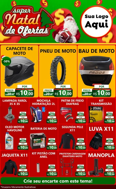 Modelo de Encarte para Encarte Grande com o tema Super Natal de Ofertas para Moto peças