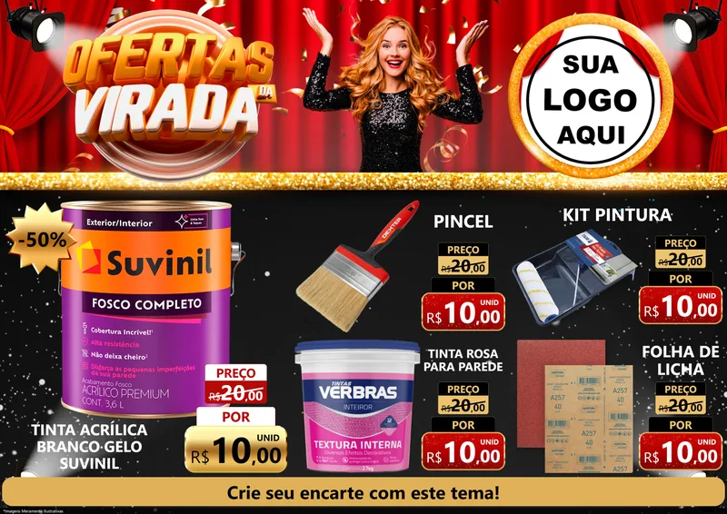 Modelo de Encarte para Encarte A4 Horizontal com o tema Ofertas da Virada para Tintas e Ferramentas
