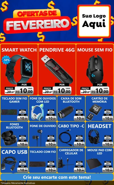 Modelo de Encarte para Encarte Grande com o tema Ofertas de Fevereiro para Informática