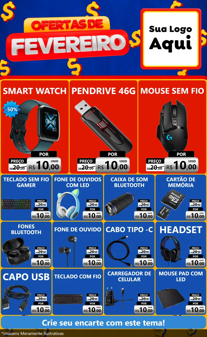 Modelo de Encarte para Encarte Grande com o tema Ofertas de Fevereiro para Informática